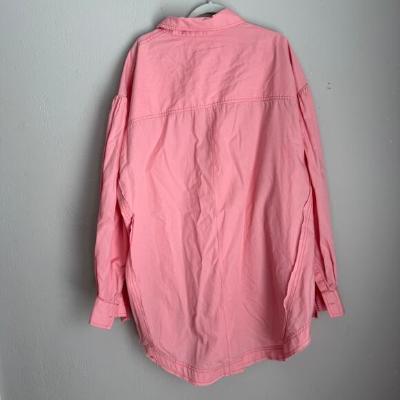 Free People We The Free Happy Hour Poplin Top Oversized Long Sleeve Pink Large - Picture 7 of 11